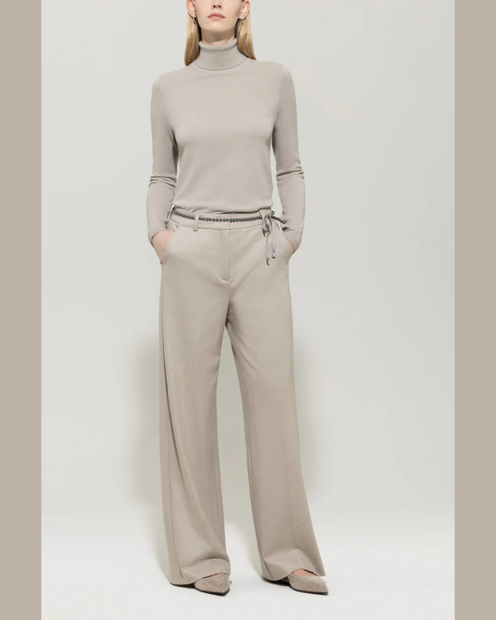 Luisa Cerano - Stone Turtleneck Sweater in Wool Blend
