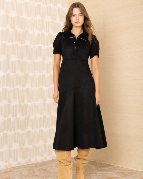 Hale Bob - Navy Maxi Dress with Gold Stud Detail