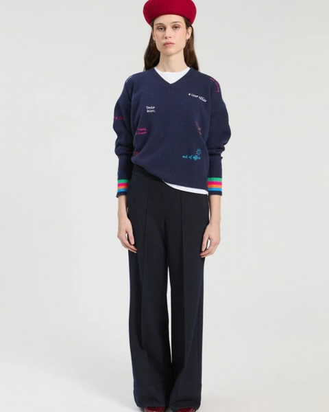 Vilagallo - Navy Sweater with Embroidered Wording