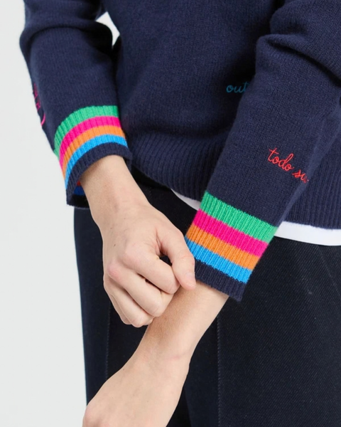 Vilagallo - Navy Sweater with Embroidered Wording