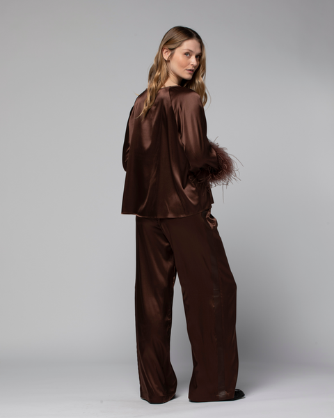 Max & Moi - Chocolate Blouse with Fur Trim
