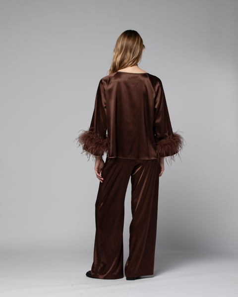 Max & Moi - Chocolate Blouse with Fur Trim