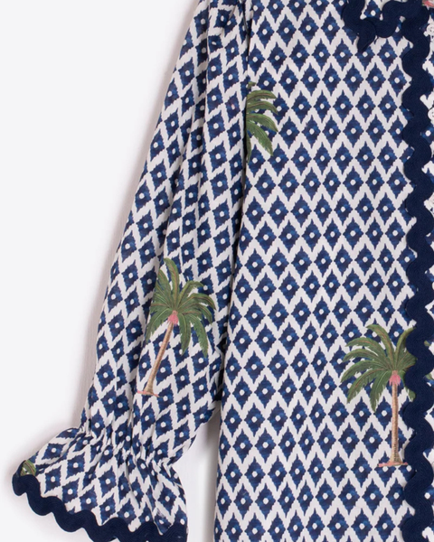 Vilagallo - Navy Print Blouse with Palm Prints