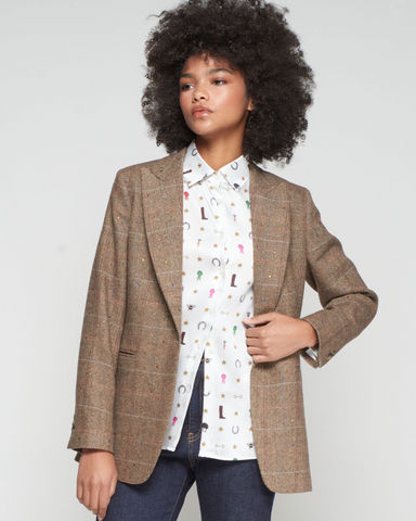 Vilagallo - Herringbone Check Jacket with Strass Detail