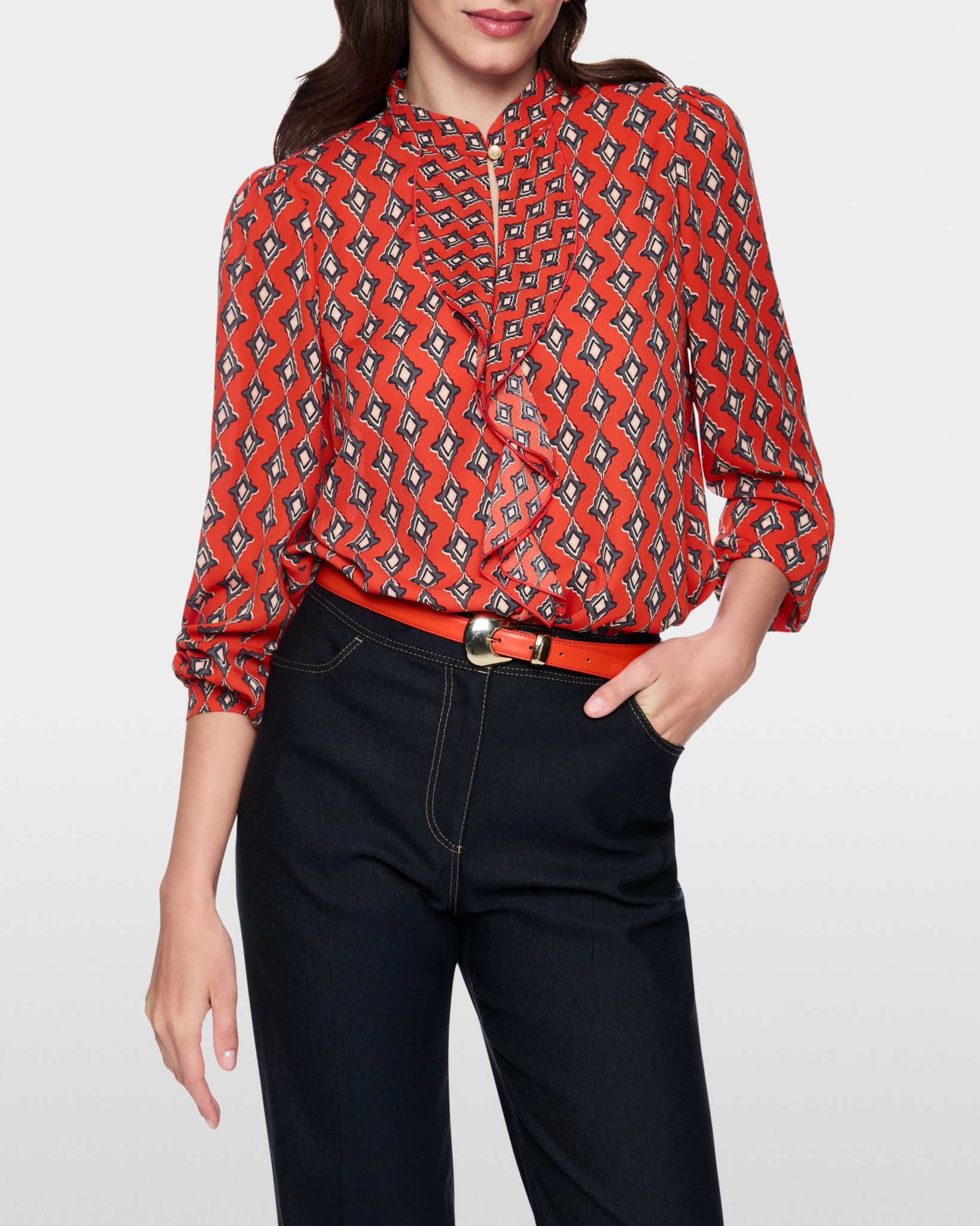 Marc Cain - Red Frill Printed Blouse