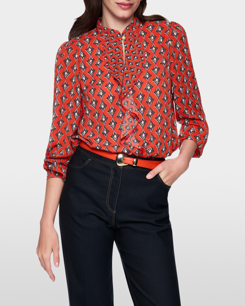 Marc Cain - Red Frill Printed Blouse