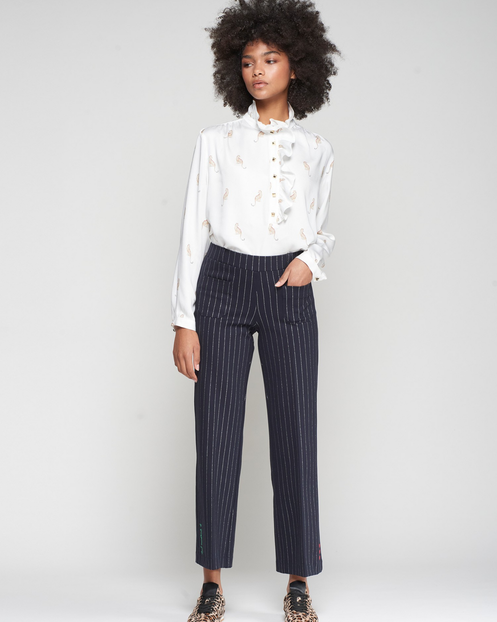 Vilagallo - Navy Pinstripe Trousers