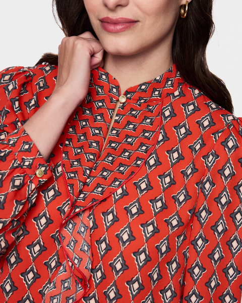 Marc Cain - Red Frill Printed Blouse