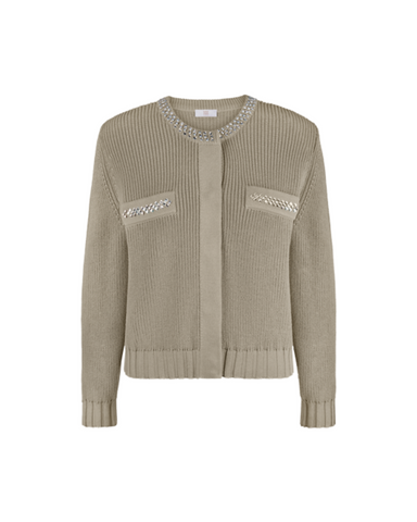 RIANI - Khaki Cardigan with Rhinestone Details