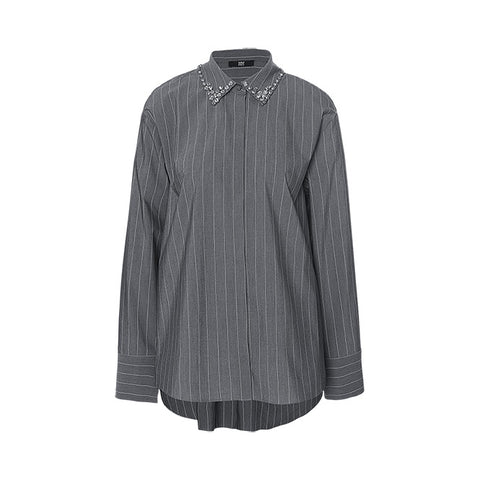 RIANI - Grey Stripe Shirt with Detailed Collar