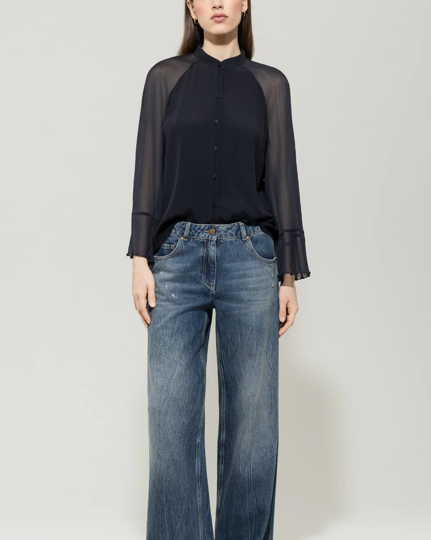 Luisa Cerano - Navy Chiffon Blouse