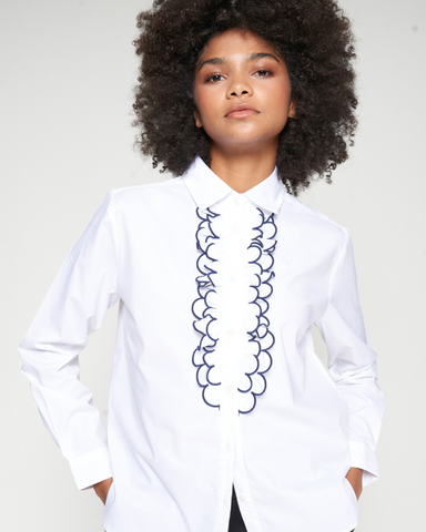 Vilagallo - White Shirt with Navy Ruffle