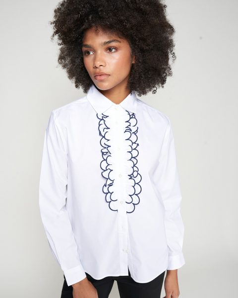 Vilagallo - White Shirt with Navy Ruffle