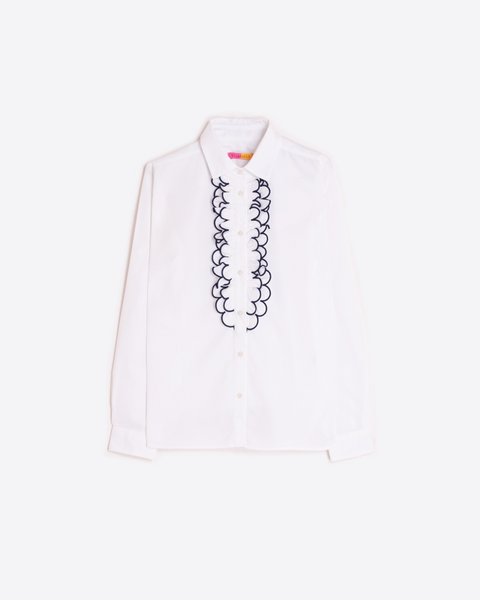 Vilagallo - White Shirt with Navy Ruffle
