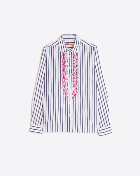Vilagallo - Navy Striped Shirt with Pink Scallop Trim