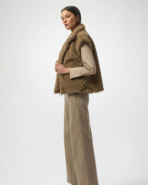 Joseph Ribkoff - Chevron Faux Fur Mock Neck Vest