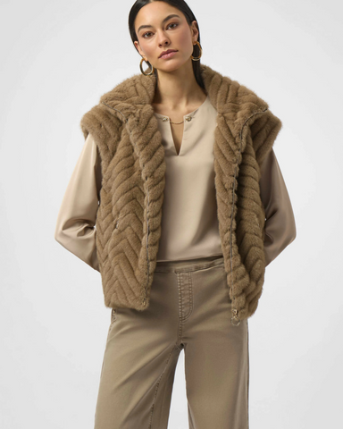 Joseph Ribkoff - Chevron Faux Fur Mock Neck Vest
