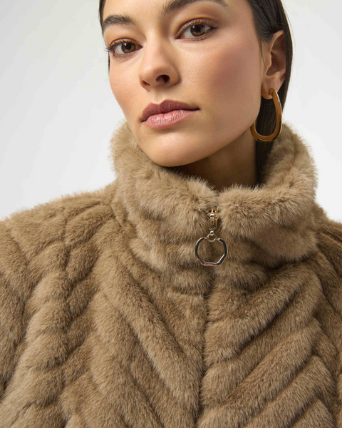 Joseph Ribkoff - Chevron Faux Fur Mock Neck Vest