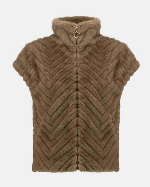 Joseph Ribkoff - Chevron Faux Fur Mock Neck Vest
