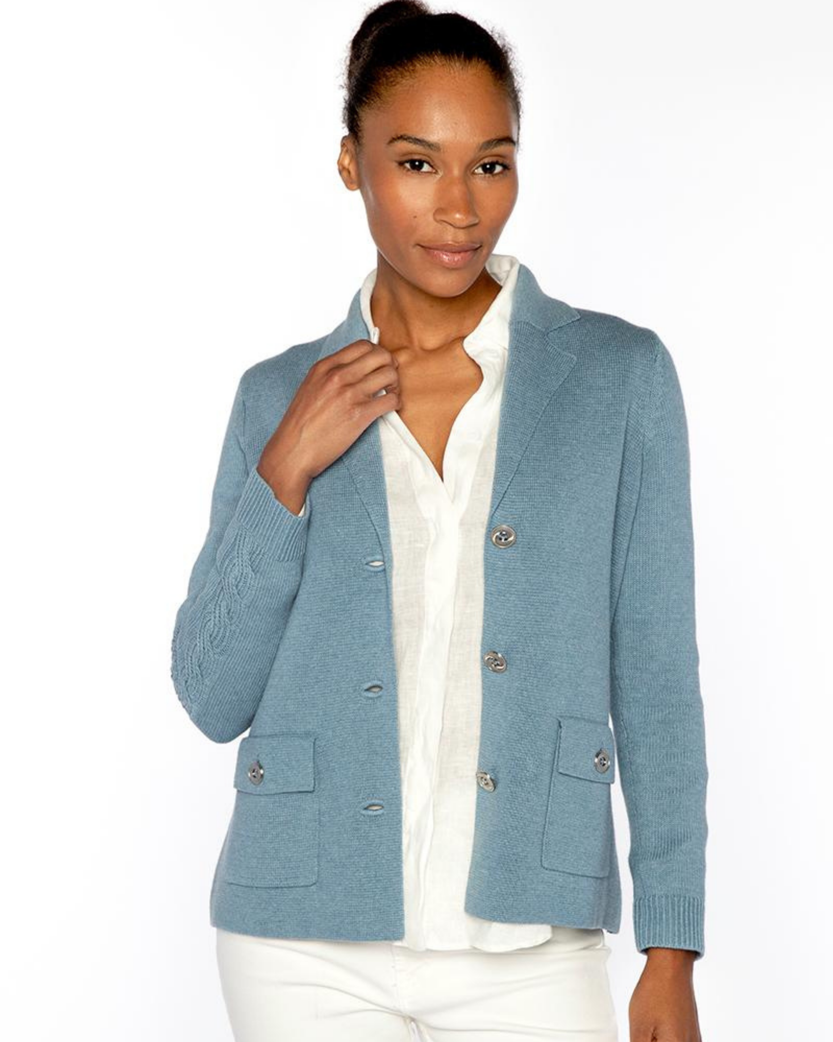 Kinross Cashmere - Cove Blue Knit Jacket