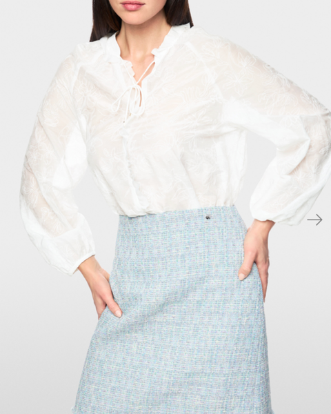 Marc Cain - White Blouse with Embroidery and Ruffles