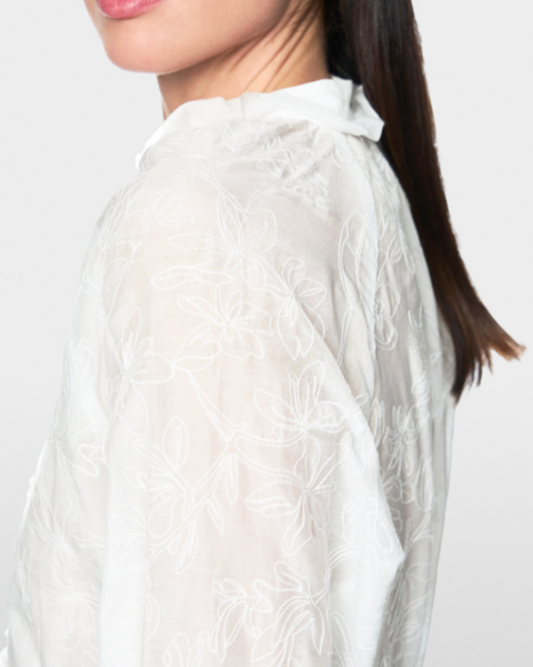 Marc Cain - White Blouse with Embroidery and Ruffles