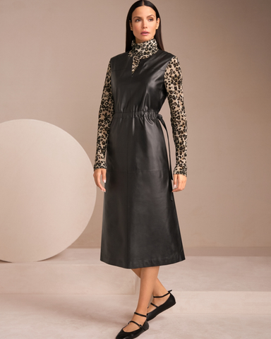 Marc Cain - Black Leather Pinafore Dress
