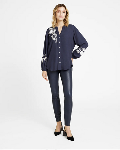 Gustav - Navy Embroidered Top
