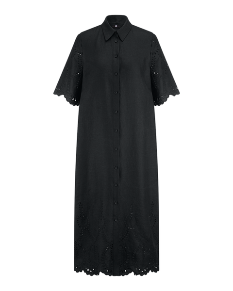RIANI - Black Embroidered Linen Dress