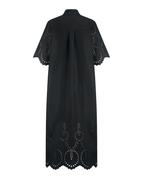 RIANI - Black Embroidered Linen Dress