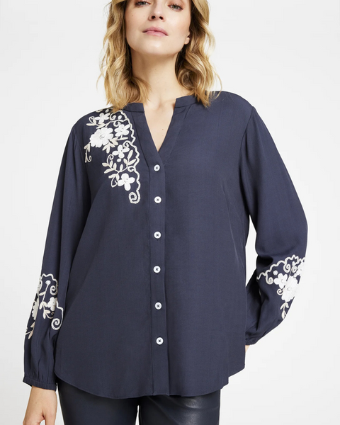Gustav - Navy Embroidered Top