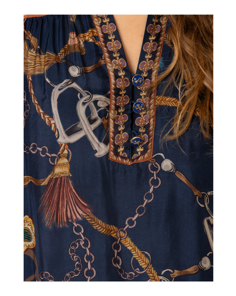 Hale Bob - Navy Silk Printed Blouse