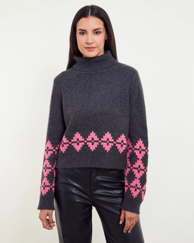 &Isla - Noah Turtle Neck Sweater with Pink Geo Print