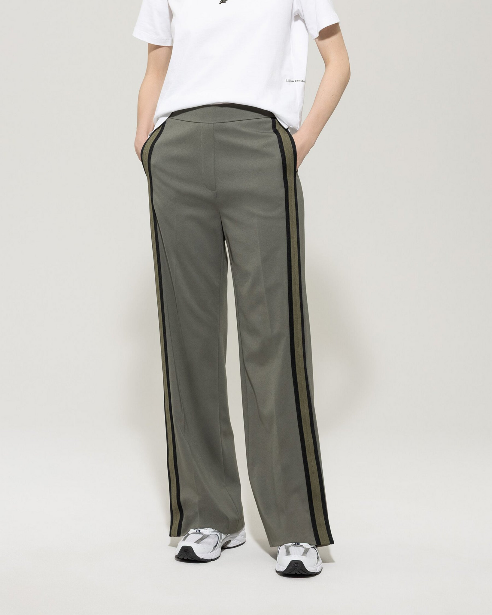 Luisa Cerano - Wide Leg Trousers with Contrasting Side Detail