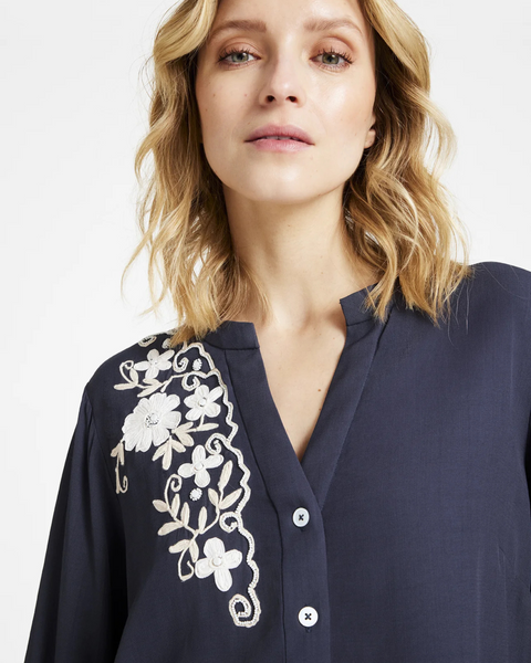 Gustav - Navy Embroidered Top