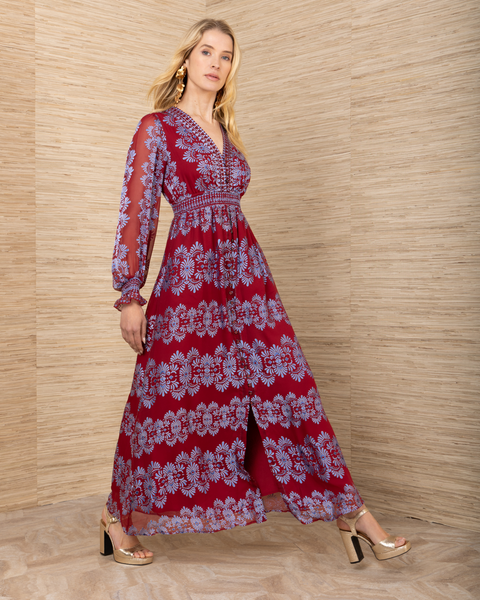 Hale Bob - Red Aqua Print Maxi Dress