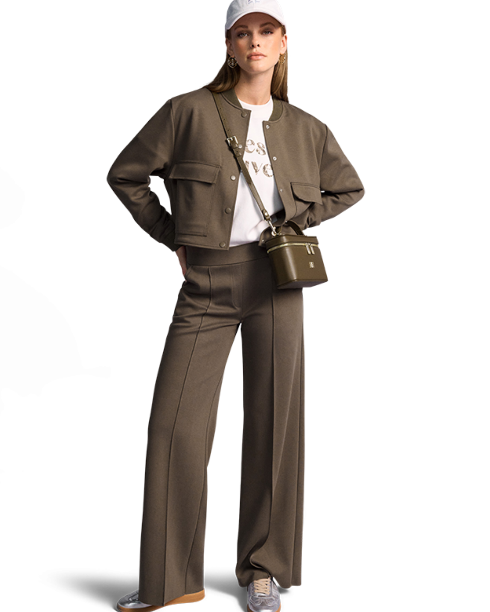 RIANI - Wide Leg Scuba Trousers in Mink