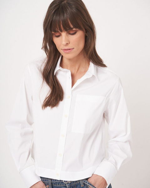 Repeat - White Long Sleeve Poplin Shirt
