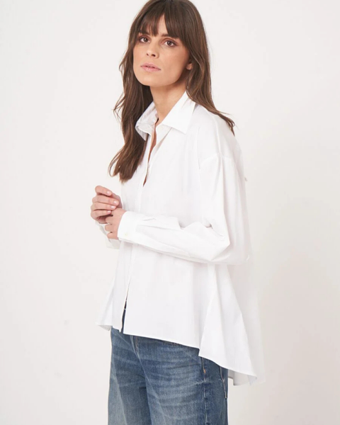 Repeat - White A-Line Shirt With Collar And Side Slits