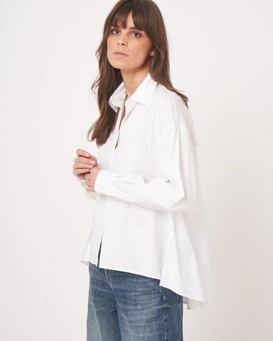 Repeat - White A-Line Shirt With Collar And Side Slits