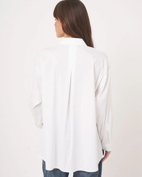 Repeat - White A-Line Shirt With Collar And Side Slits