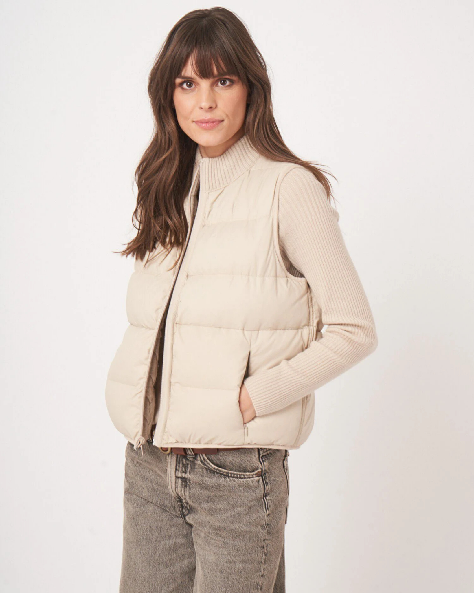 Repeat - Reversible Sleeveless Cable Knit Down Vest
