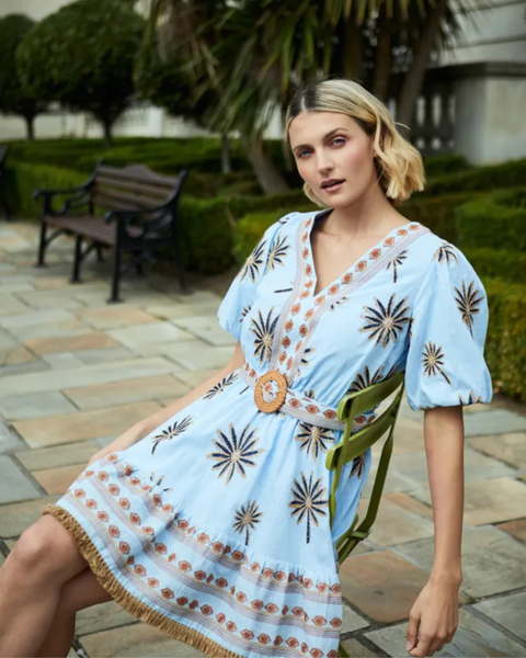 Fee G - Embroidered Palm Print Dress
