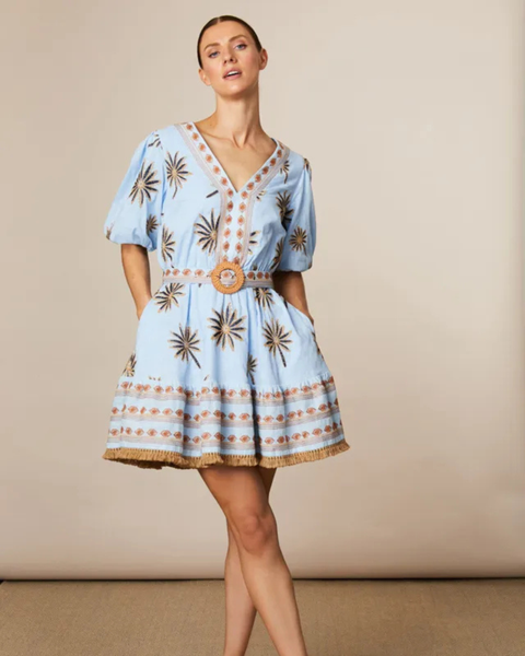 Fee G - Embroidered Palm Print Dress
