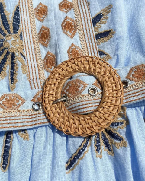 Fee G - Embroidered Palm Print Dress