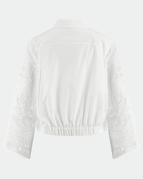 RIANI - White Poplin Blouse with Embroidered Sleeves