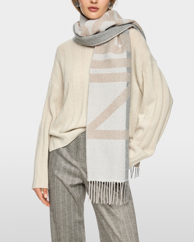 Marc Cain - Scarf in Wool Blend with Logo Print