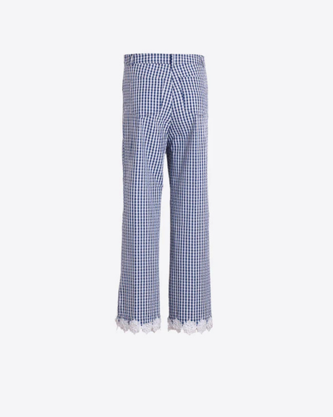 Vilagallo - Blue Plaid Trousers with Embroidered Flowers