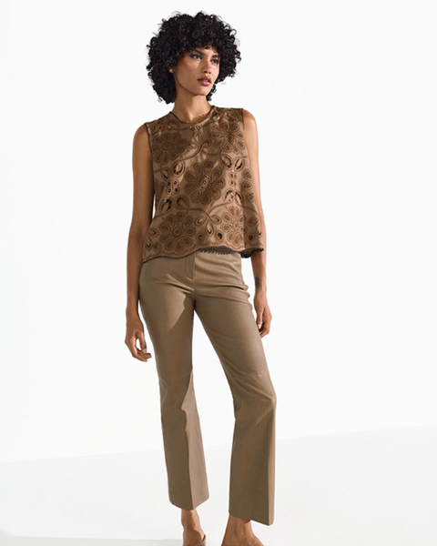 RIANI - Tan Embroidered Sleeves Blouse