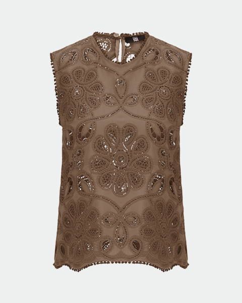 RIANI - Tan Embroidered Sleeves Blouse